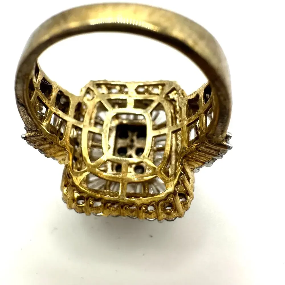 SJD 925 sterling silver gold vermeil cubic zirconia cocktail cluster ring size 7